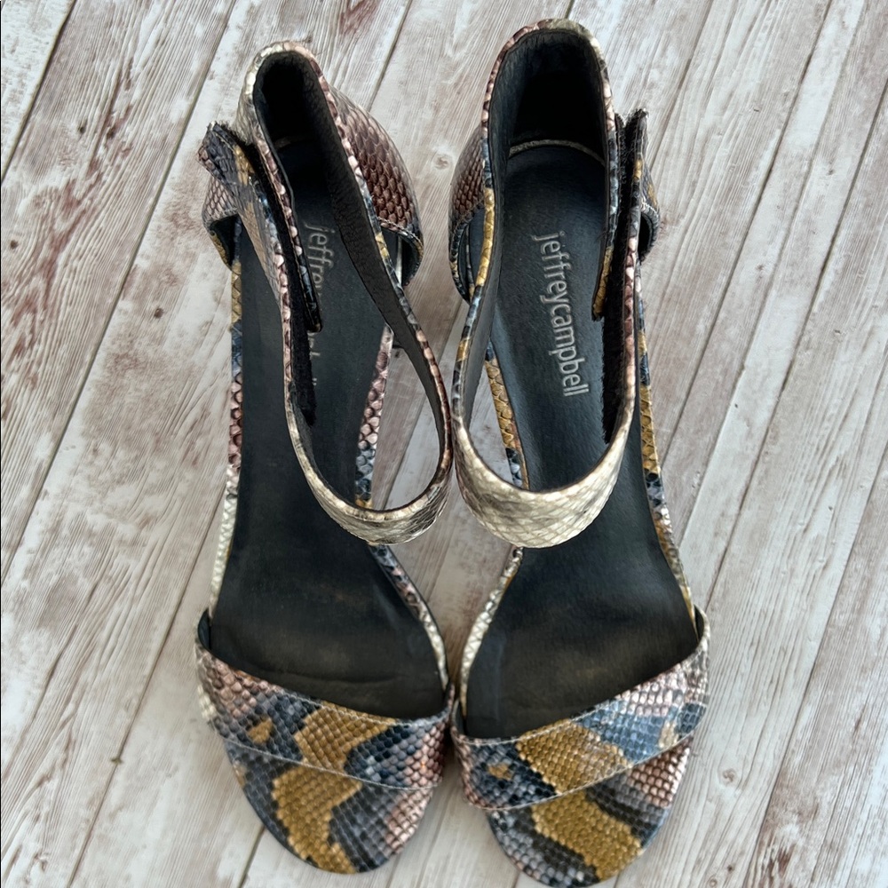 Jeffrey Campbell Lindsay Snakeskin Ankle Strap Block Heels - Picture 6 of 7